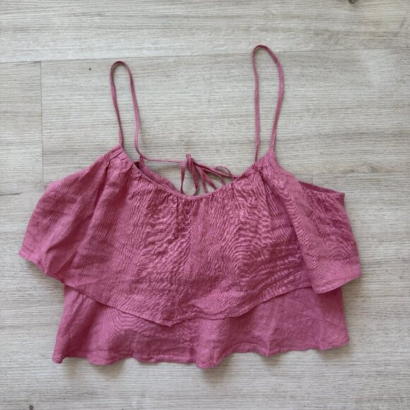 Zara Crop Pink Linen Cami Top Ruffle Medium - Picture 1 of 5
